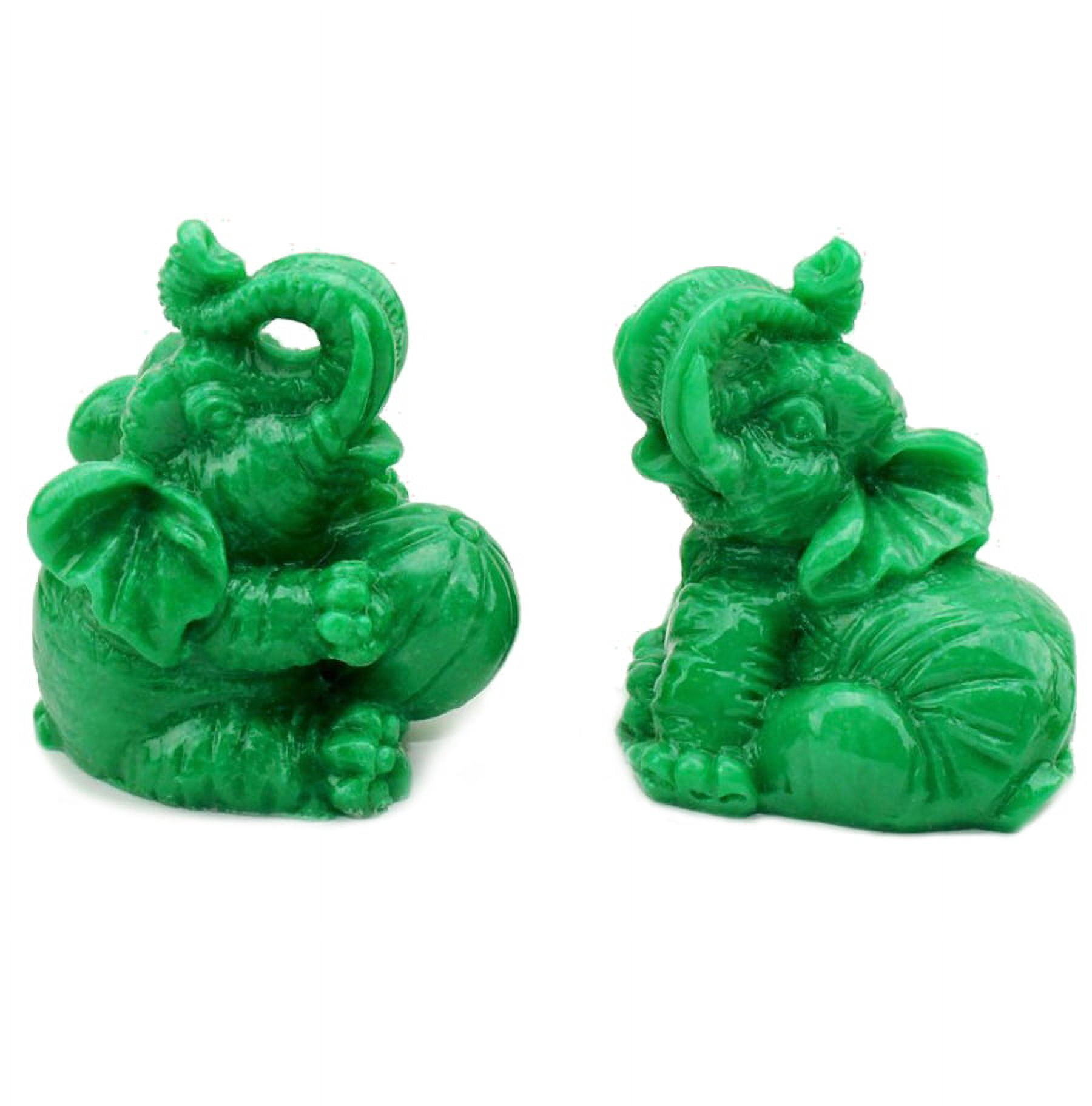 Feng Shui Set of 6 Jade Green Elephant Statues Wealth Lucky Figurines Decor G16422