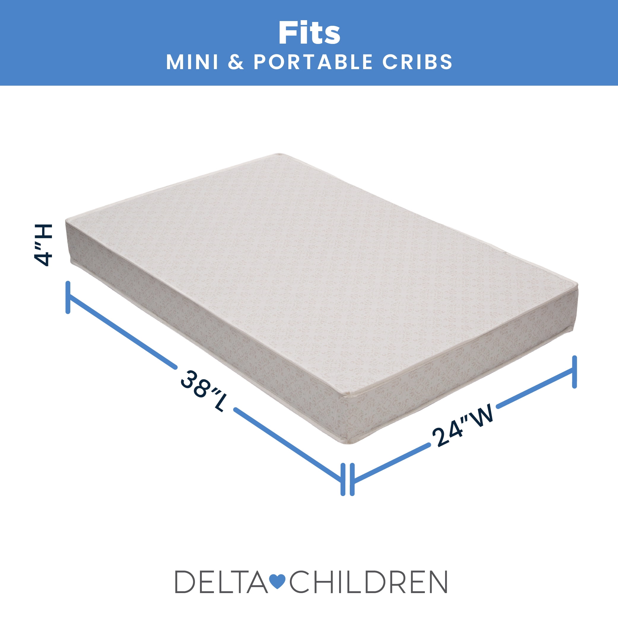 Delta Children Twinkle Stars 4-Inch Mini/Portable Crib Mattress - Premium Sustainably Sourced Fiber Core - Waterproof - GREENGUARD Gold Certified (Non-Toxic) - Trusted 10 Year Warranty - Made in USA