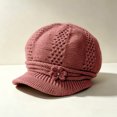 thumbnail image 2 of Lumtrix Women Knit Newsboy Hat with Crochet Flower Winter Warm Beanie Cap with Brim Vintage Slouchy Cabbie Hat for Fall Winter Light pink One Size, 2 of 5