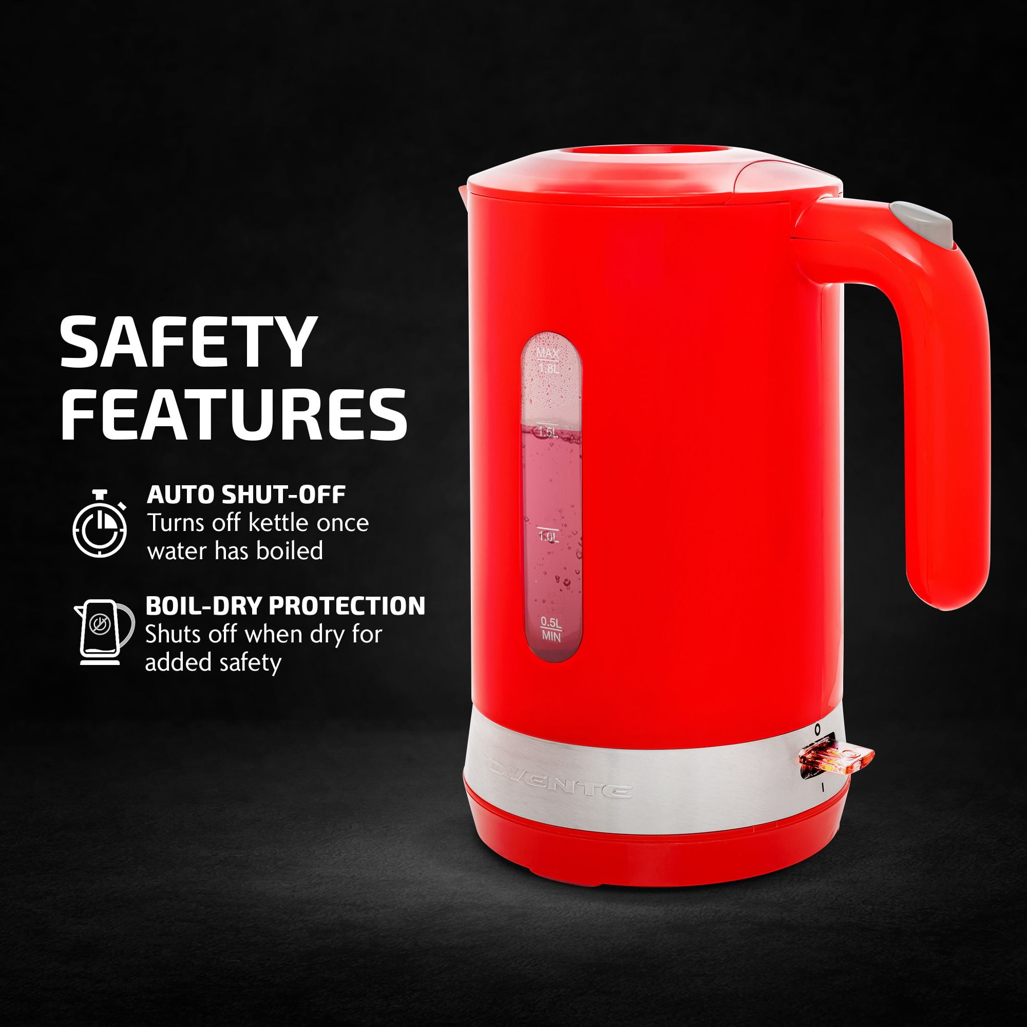 OVENTE Illuminated 6.5-Cup Red Electric Kettle with Filter, Fast Heating  and Auto-Shut Off KG83R - The Home Depot