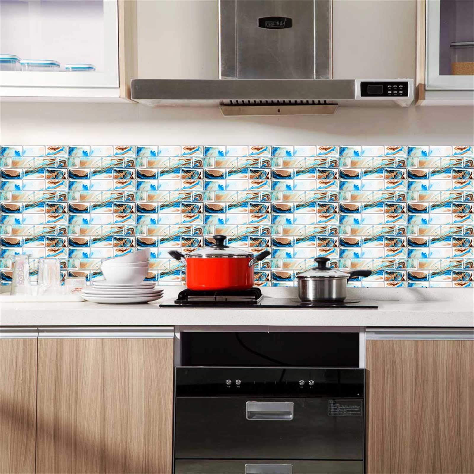 Cptfadh Wall Decor Adhesive 3D Tile Stickers 10 Sheets Kitchen Bathroom