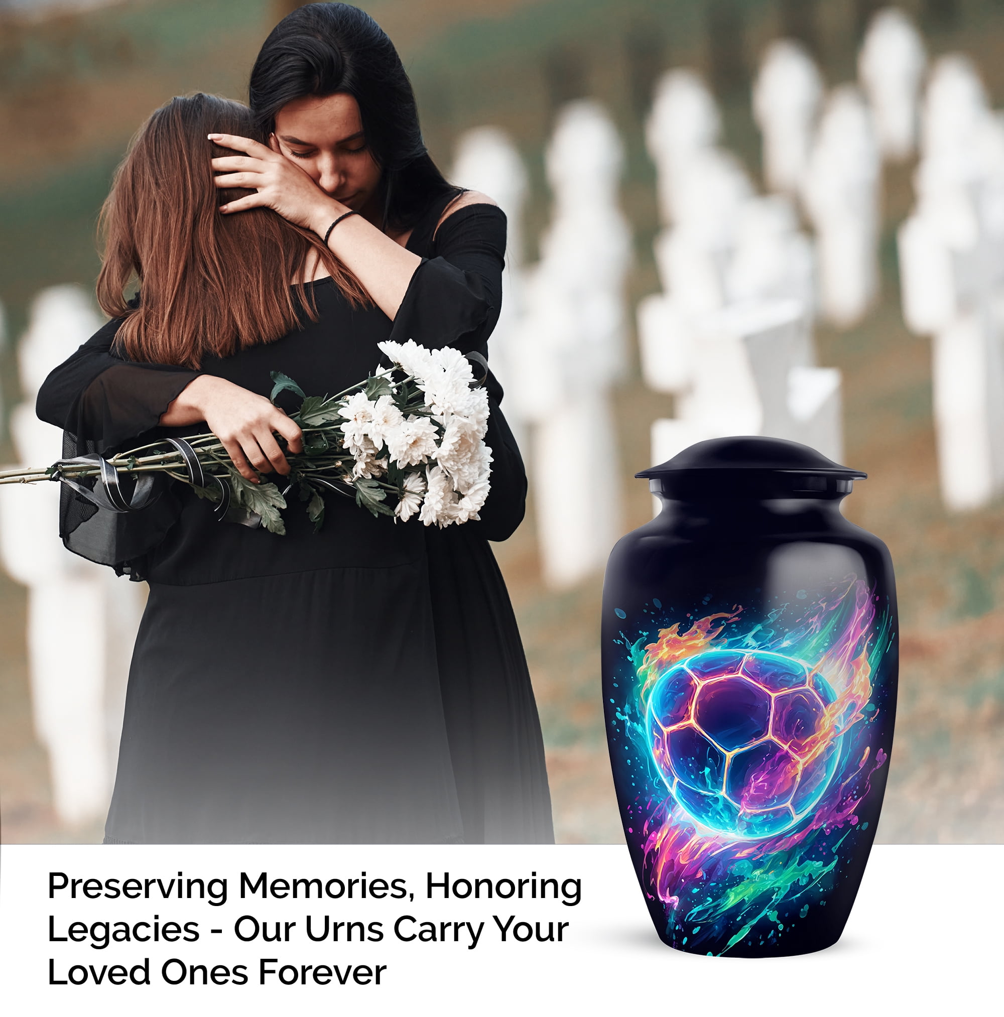 Soccer Cremation Urns Ashes Adult Man , Neon Soccer Ball Tribute Urns For Ashes Adult Male, Sports Memorial Cremation Urn, Funeral Urn Size 10 Inch 1pcs & 3 Inch 2pcs