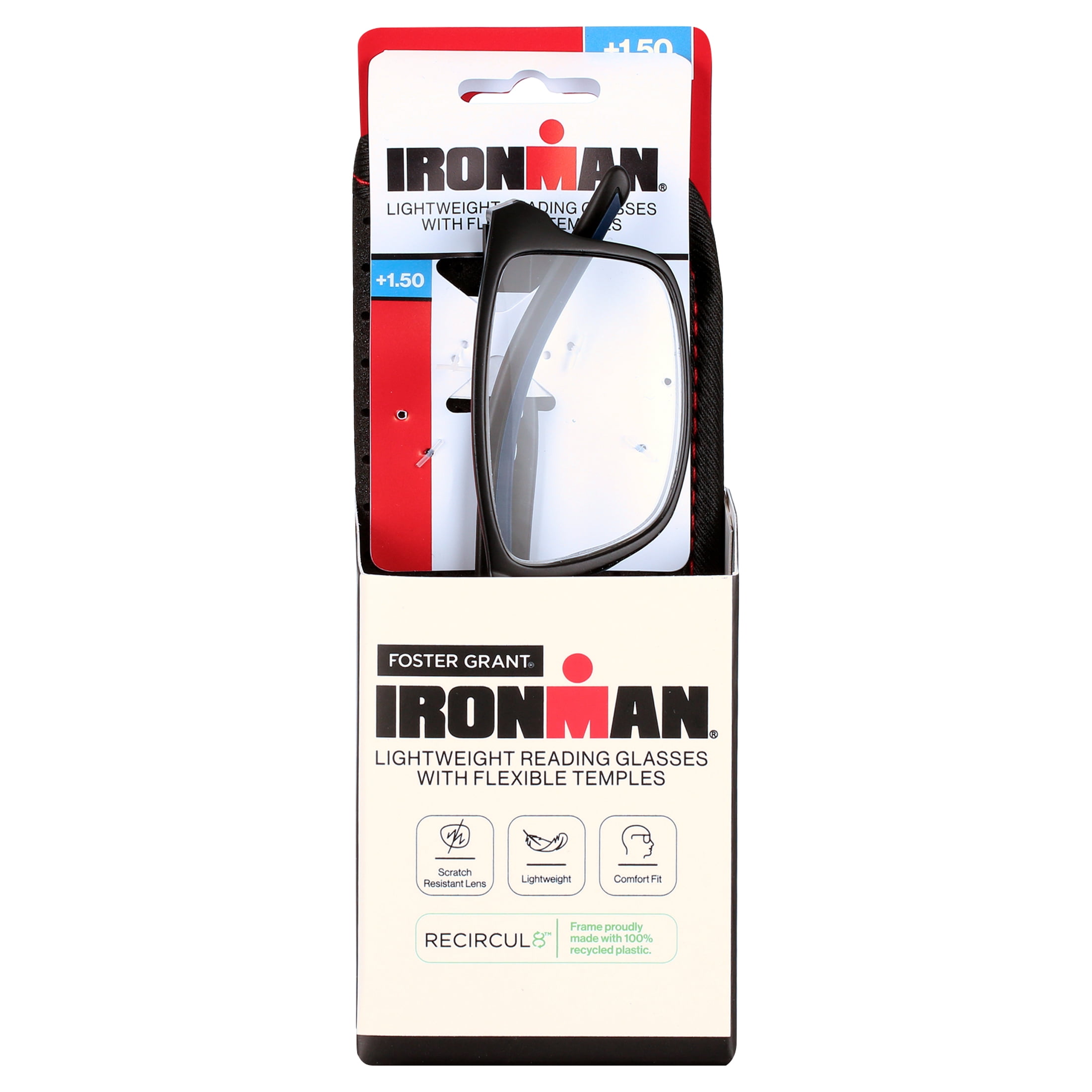 (2 pack) Ironman Rectangle Black Reader Eyeglass 1.50