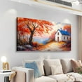 thumbnail image 5 of HFDF Autumn Scenery Canvas Wall Art Wall Decor Living Room,Abstract Wall Art Office Paintings Artwork Modern Abstract Village House Red Tree Pictures Art Prints Ready to Hang- 18x12inch Framed, 5 of 6