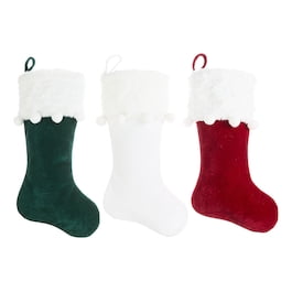 Holiday Time Velvet Multi-color Christmas Stockings, with White Cuff 20" (3 Count)