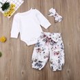 thumbnail image 4 of ZAXARRA Girl 3PCS Outfit Set,Round Neck Romper, Floral Pant, Hair Band, 4 of 5