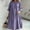 Purple, variant on Maxi Dresses for Women 2024 Women's Solid Color Short Sleeved Button Round Neck Mid Length Dress Vacation Dresses