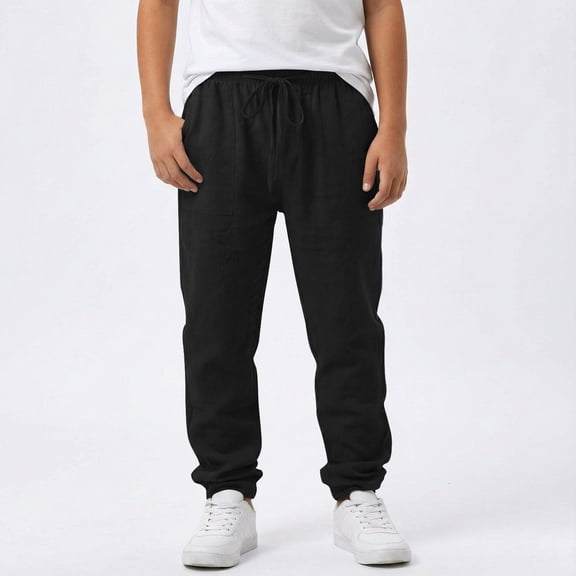 Boys' Linen Pull-On Casual Pants Loose Fit Straight Leg Pants for Kids Elastic Drawstring Waist Summer Beach Pants