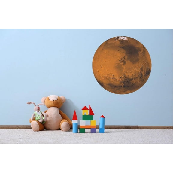Vinyl Adhesive Mars Martian Decor Fourth Planet From Sun Adhesive Wall Decal Design - 10" x 10" Removable Kids Bedroom Living Room Named After God Of War Red Terrestrial Planet Decoration Sticker