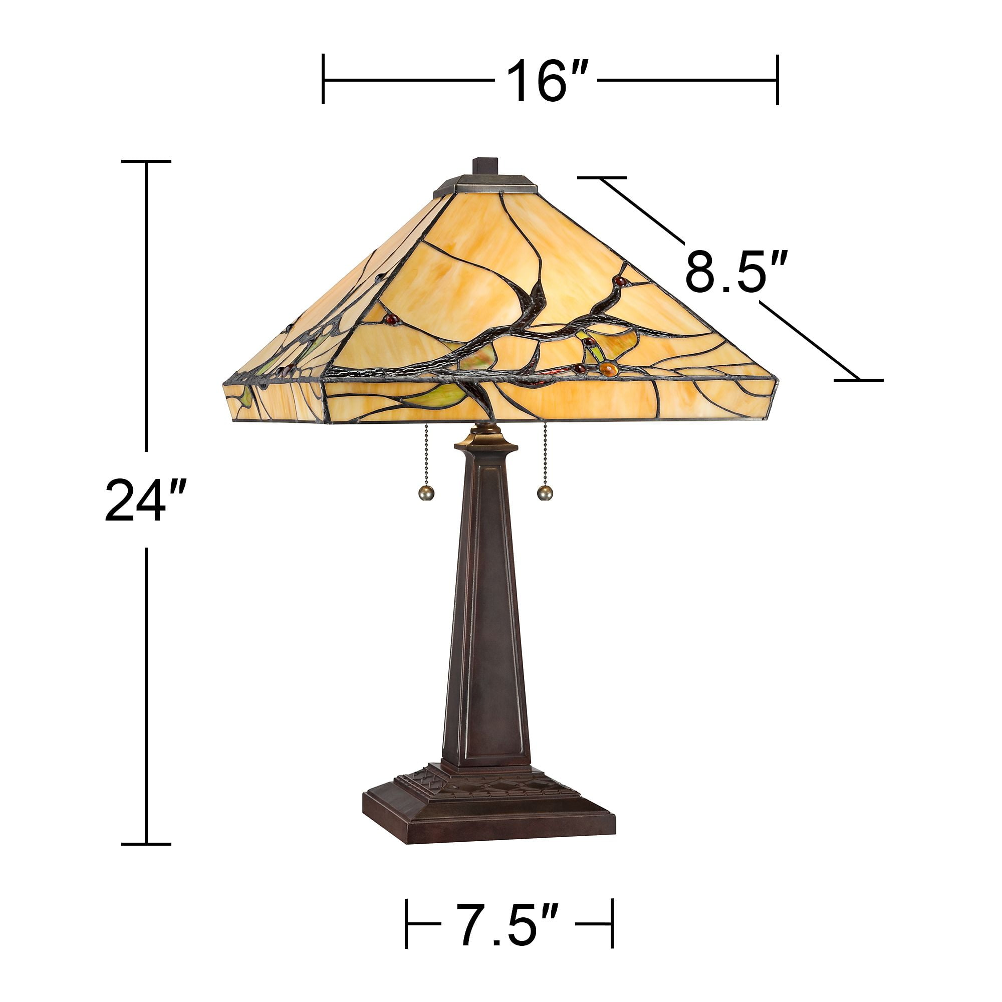 Robert Louis Tiffany Budding Branch Mission Table Lamp 24" High Bronze Art Glass Square Shade for Bedroom Living Room Bedside Nightstand Office Family