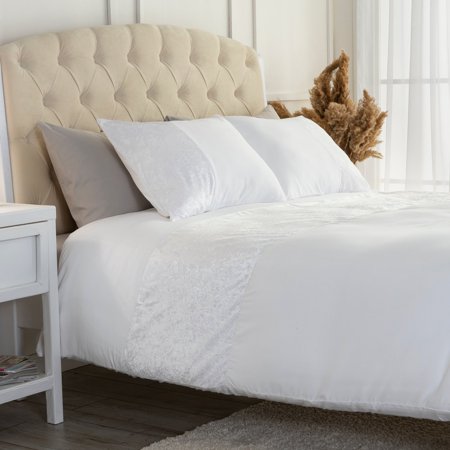 Mellanni Duvet Cover Set with Velvet Stripe - White Microfiber Comforter Cover with 2 Pillow Shams, California King, White