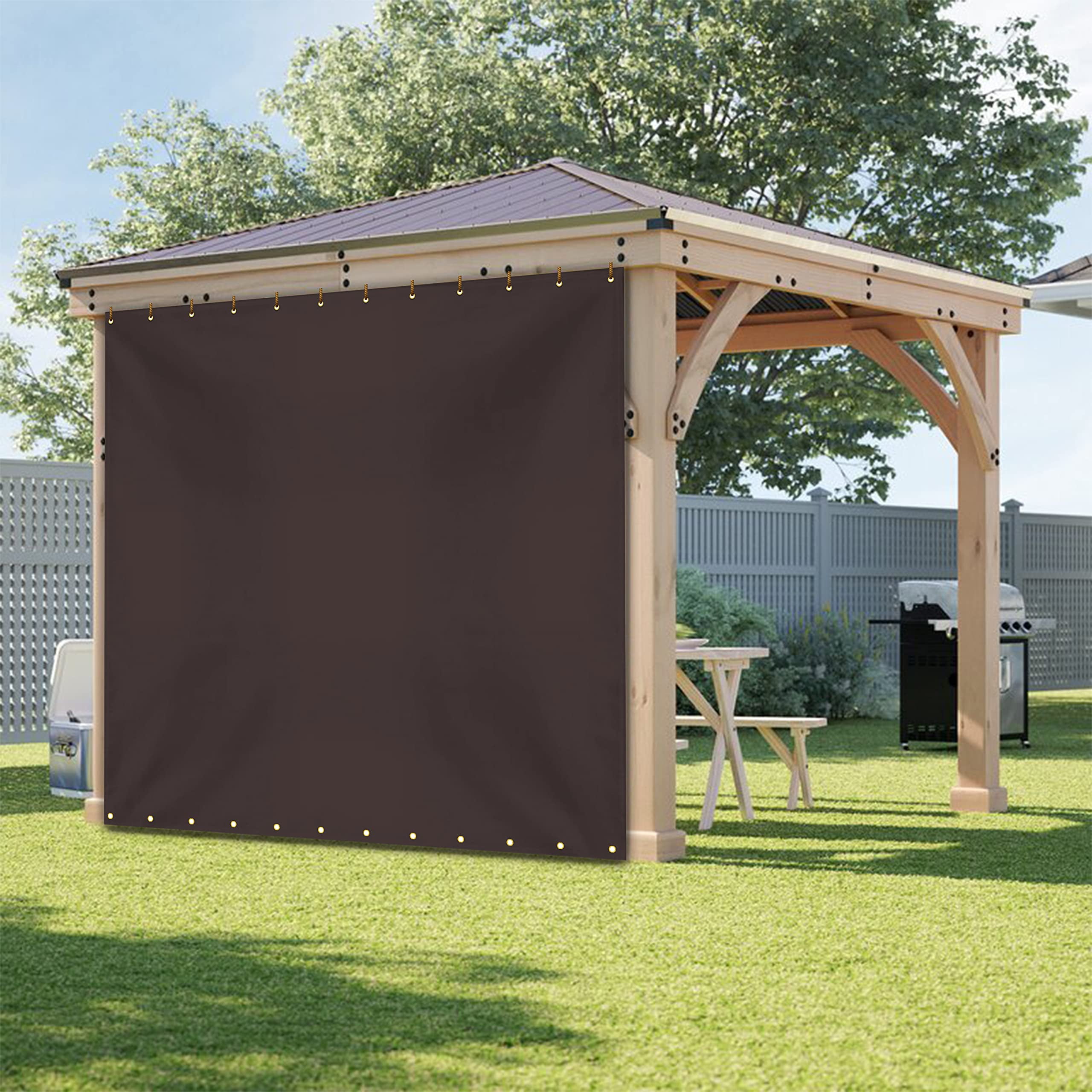 COVERS&ALL Outdoor Vinyl Curtain for Patio Furniture 12 Oz, Weather Resistant Patio Blackout Drapes for Dining Room Window with Rustproof Grommets for Pergola, Porch, Gazebos (8' H x 10' W, Coffee)