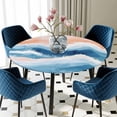 thumbnail image 3 of Orange Navy Blue Ombre Round Fitted Tablecloth with Elastic Edge, Waterproof Table Cloth Table Cover for 36"-44" Tables, Abstract Beach Waves Gradient Tablecloths for Dining Picnic Indoor Outdoor, 3 of 9