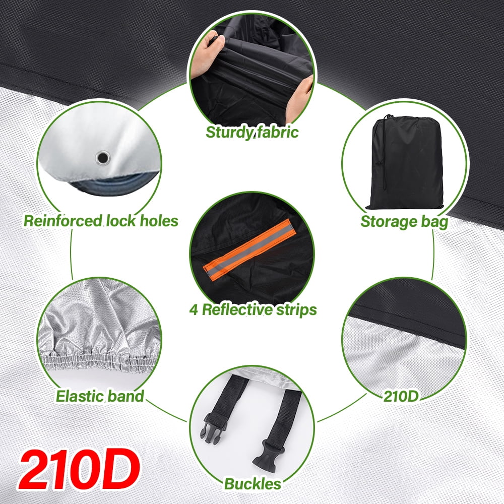XiongXiong 4XL Motorcycle Cover All Season, 210D Weather Durable Waterproof Outdoor Protection Scooter Shelter Proof Night Reflective, Black&Silver