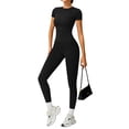 thumbnail image 2 of Clossjun Womens Two Piece Workout Sets Slim Fit Short Sleeve Shirt High Waist Leggings Yoga Outfits Matching Gym Suits, 2 of 6