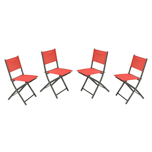 Merrick Lane Set of 4 Versatile Flex Comfort Indoor/Outdoor Fold Chairs with Black Metal Frames in Red