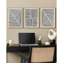 SHENIFY Mid-Century Modern Wall Art Minimalist Abstract Boho Black Line Wall Decor Geometric Artwork Kitchen Dining Room 11x14in3pcs Natural Framed