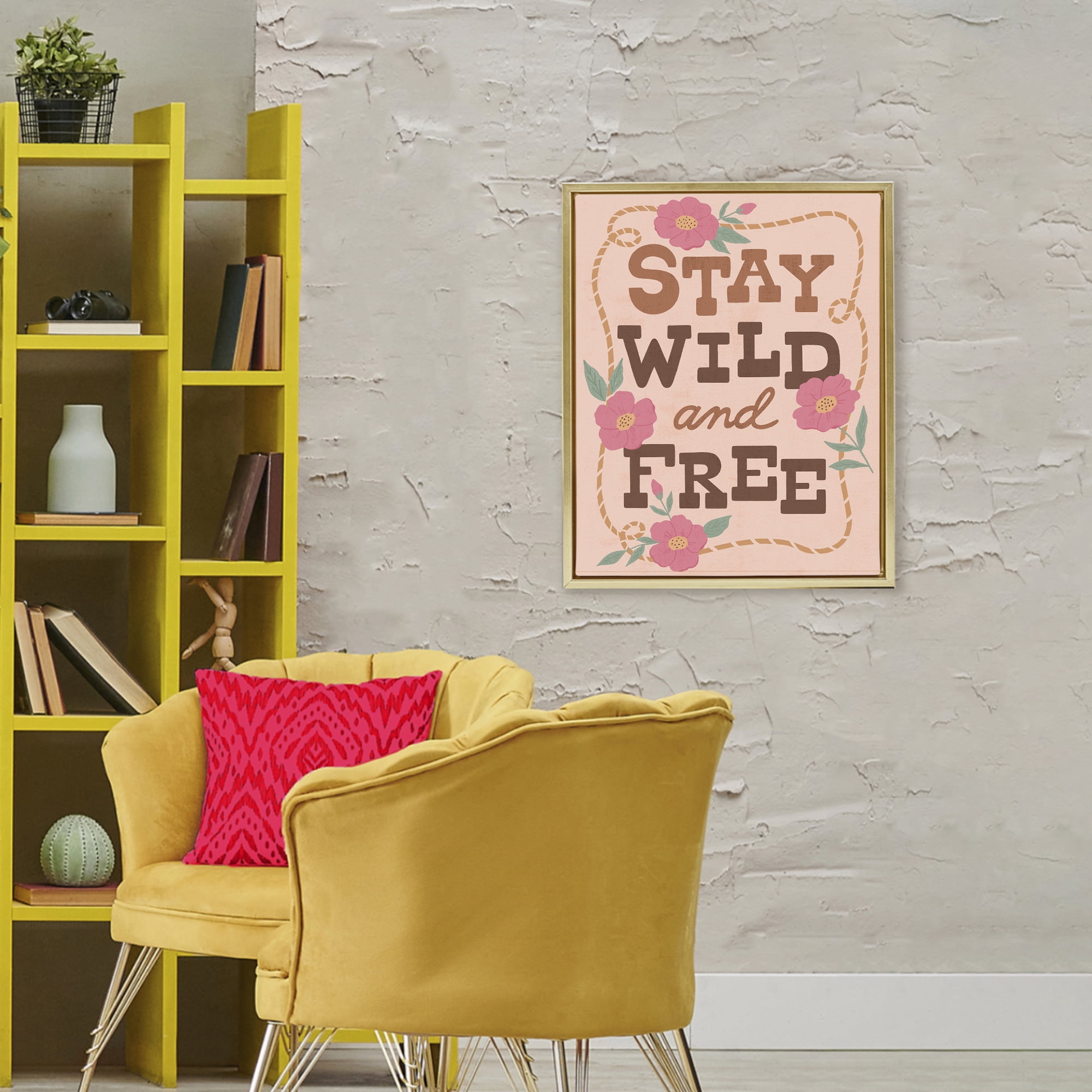 Stupell Industries Wild & Free Boho Girl Gold Framed Floater Canvas Wall Art, design by Nina Seven