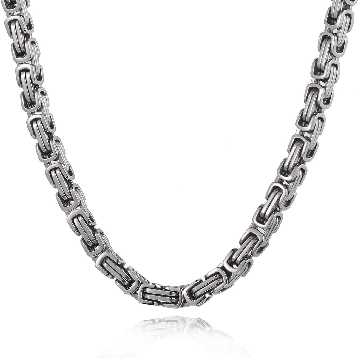 Hermah - Hermah 5mm Mens Boys Byzantine Box Necklace Chain Silver Tone Stainless Steel Men's Necklace