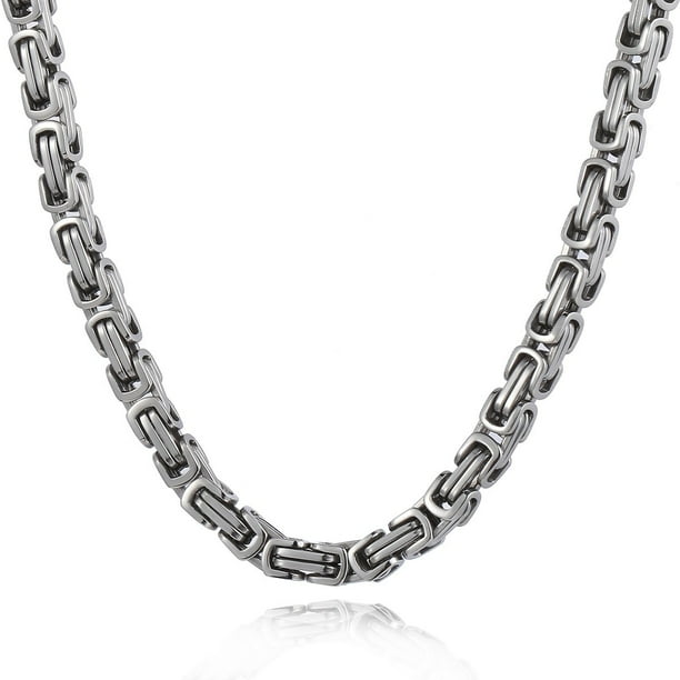 Hermah Hermah 5mm Mens Boys Byzantine Box Necklace Chain Silver Tone Stainless Steel Necklace