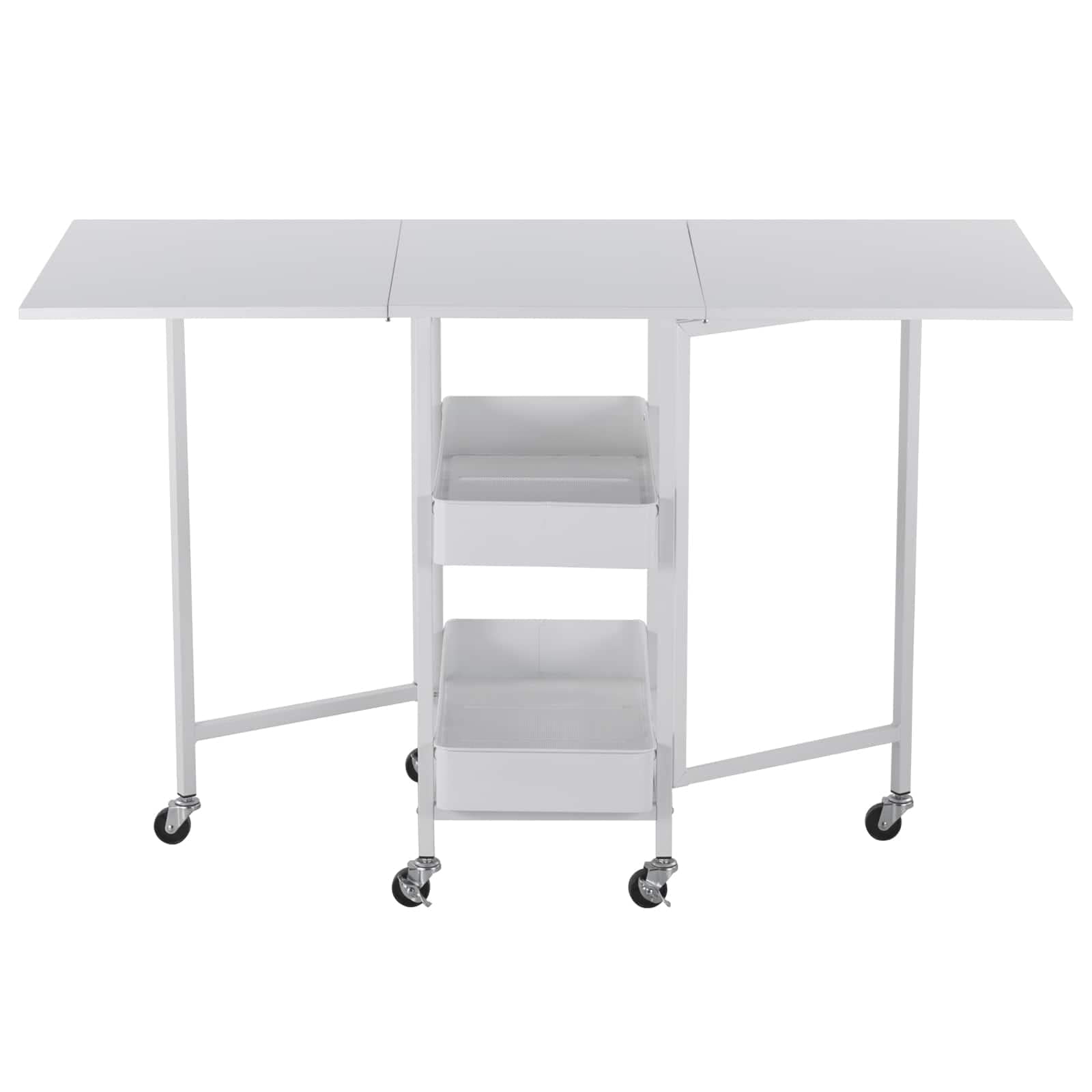 Kensington White Table Rolling Cart and Extendable Panels by Simply Tidy - Multi-Functional Storage Cart for Home - Office - and Kitchen - 1 Pack