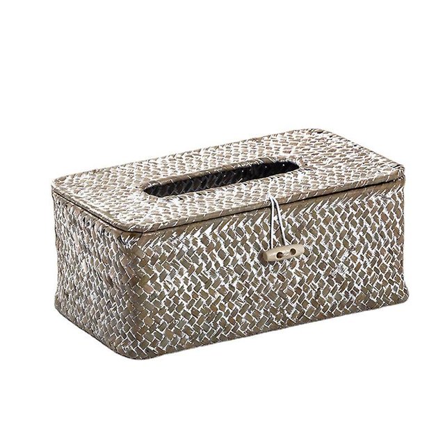 Caja dispensadora de pañuelos rectangular tejida en juncos, para la familia, la oficina, el estante blanco