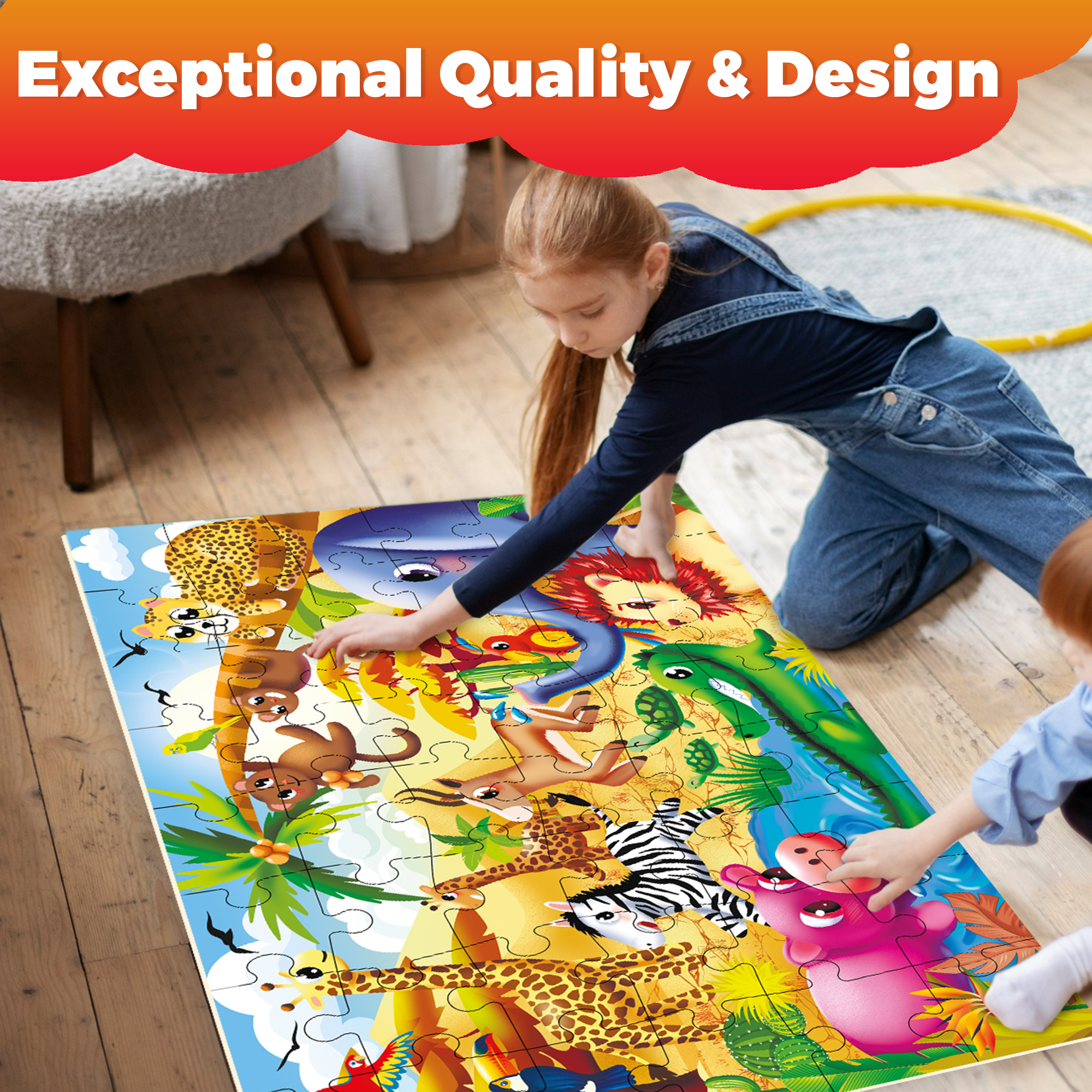 Quokka Giant Floor Puzzle for Kids Ages 4-6 – 48 Piece Safari Animal Educational Toy for Boys and Girls