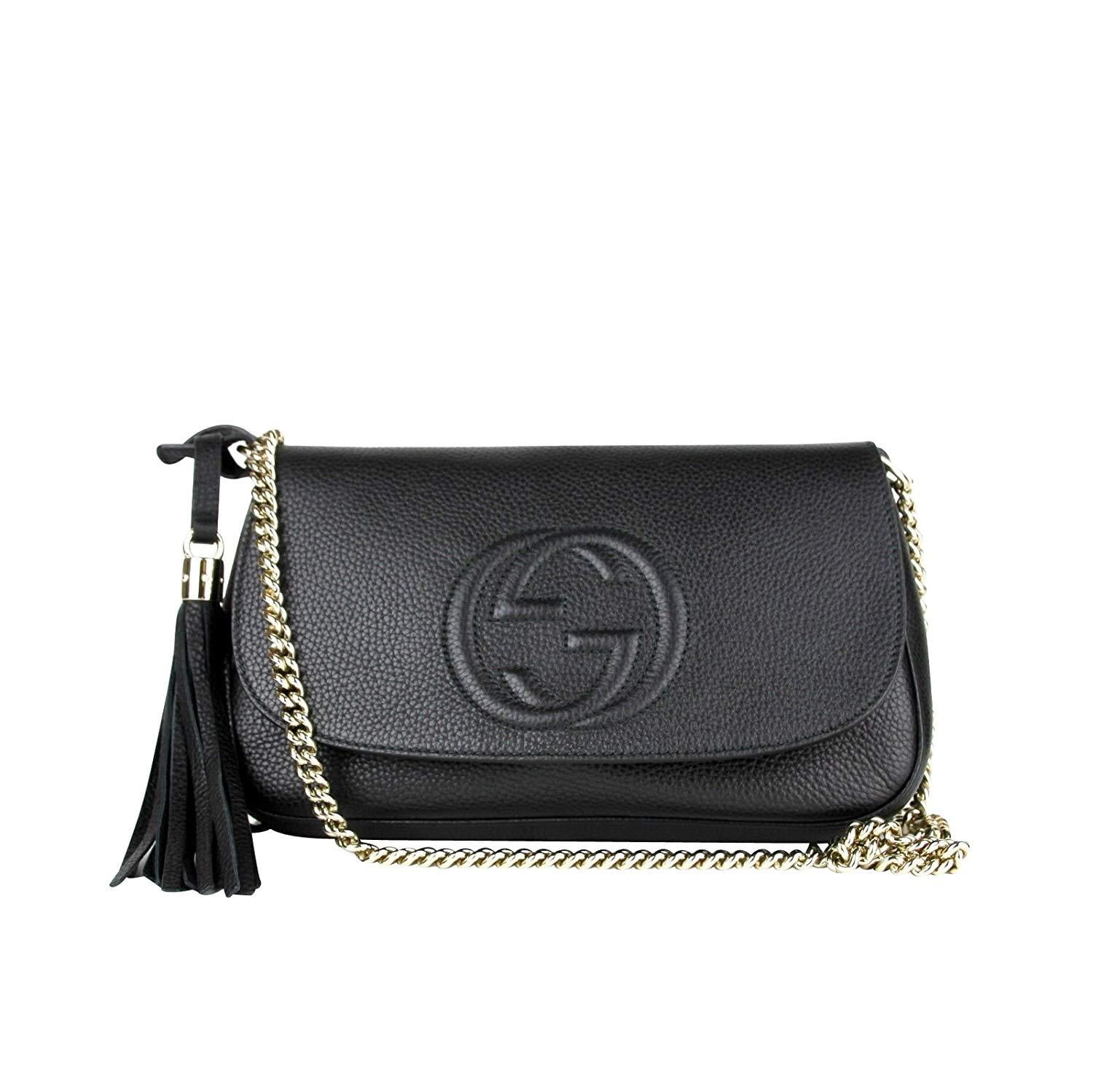 Gucci Interlocking GG Black Leather Chain Strap Flap Shoulder Bag ...