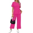 thumbnail image 2 of Two Piece Sets for Women Casual Summer Travel Vacation Outfits Short Sleeve Tops Wide Leg Pants Lounge Sets, 2 of 9