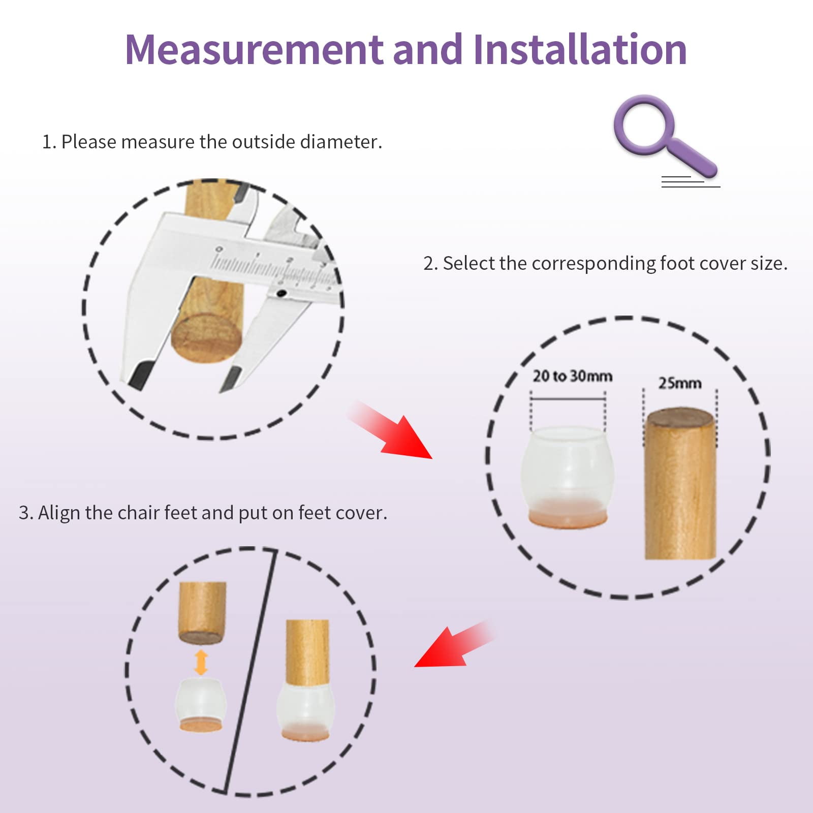 Flyshop 4pcs TPR Rubber Chair Leg Caps for Hardwood Floor, Round Chair Leg Floor Protectors with Felt Pads, Transparent, Large Size 33 to 44 mm, 1-1/4" to 1-3/4"