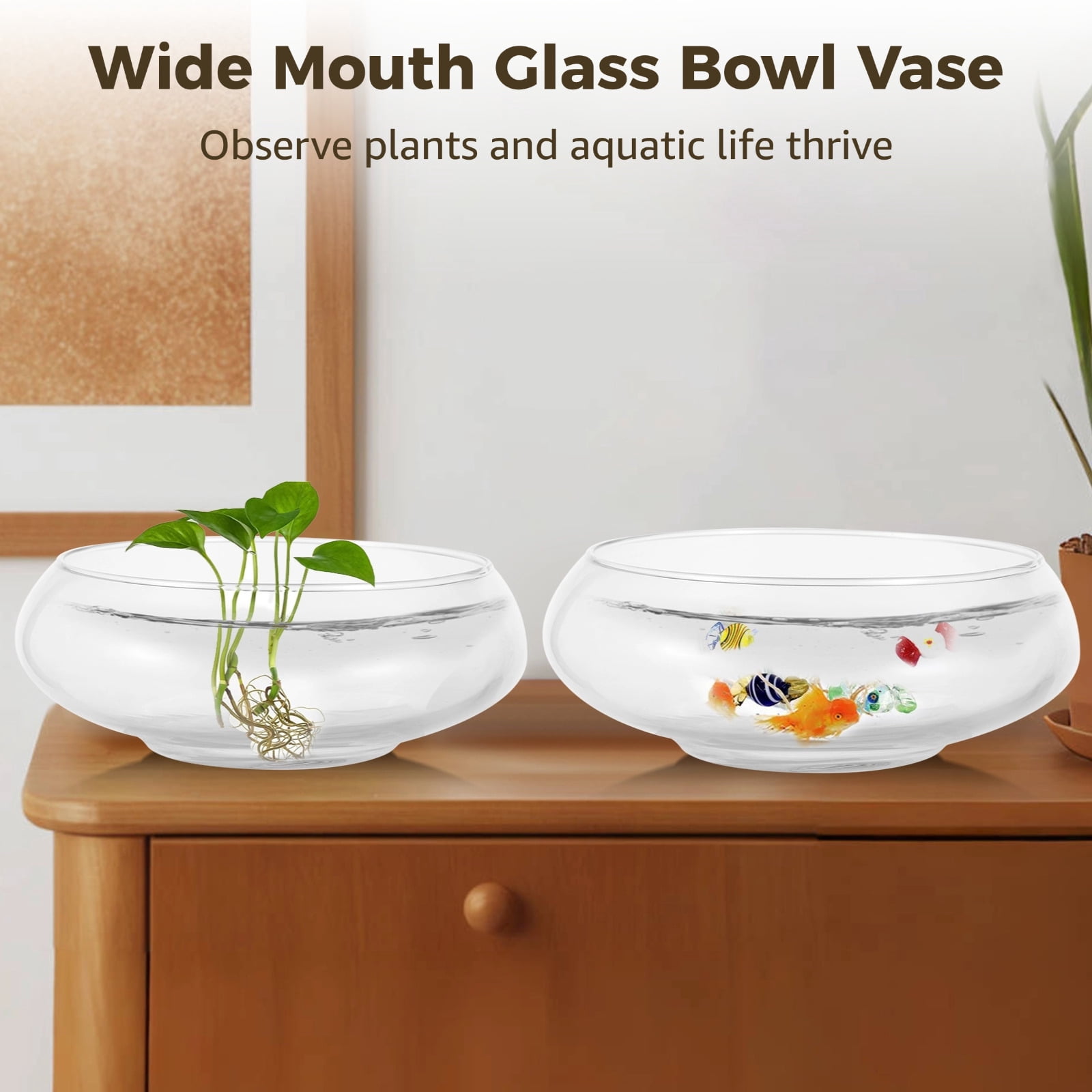 2 PCS Glass Bowl Vases, Wide Mouth Round Glass Terrarium, Glass Hydroponic Planter, Clear Floral Container, Fish Tank Aquarium