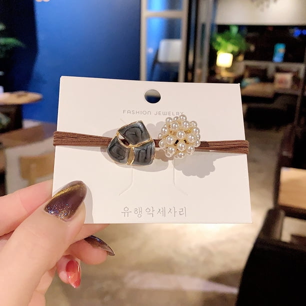 Bandas elásticas para el cabello, perlas falsas, lazos para el cabello de moda, cuerdas, accesorios para el cabello para niñas, azul marino