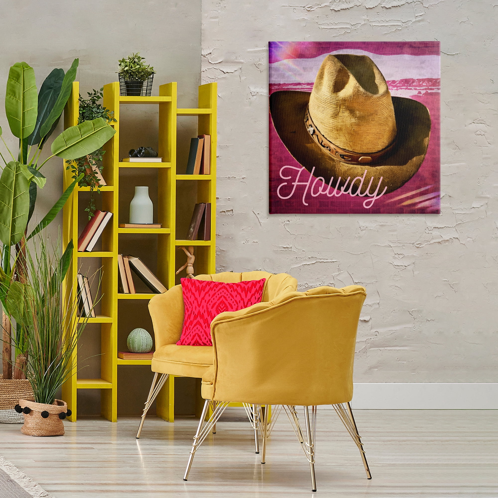 Stupell Industries Howdy Cowboy Hat on Pink Text & Numbers Painting Wrapped Canvas Art Print Wall Art, 30 x 30