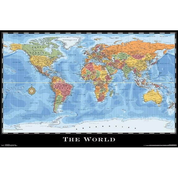 Map - World Wall Poster, 22.375" x 34"