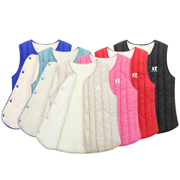 Esaierr Middle Large Kids Winter down Puffer Cotton Sleeveless Jacket for Boys Girls Solid Color Warm down Cotton Vest Toddler Buttons Padded Waistcoat Tops 5-12Y
