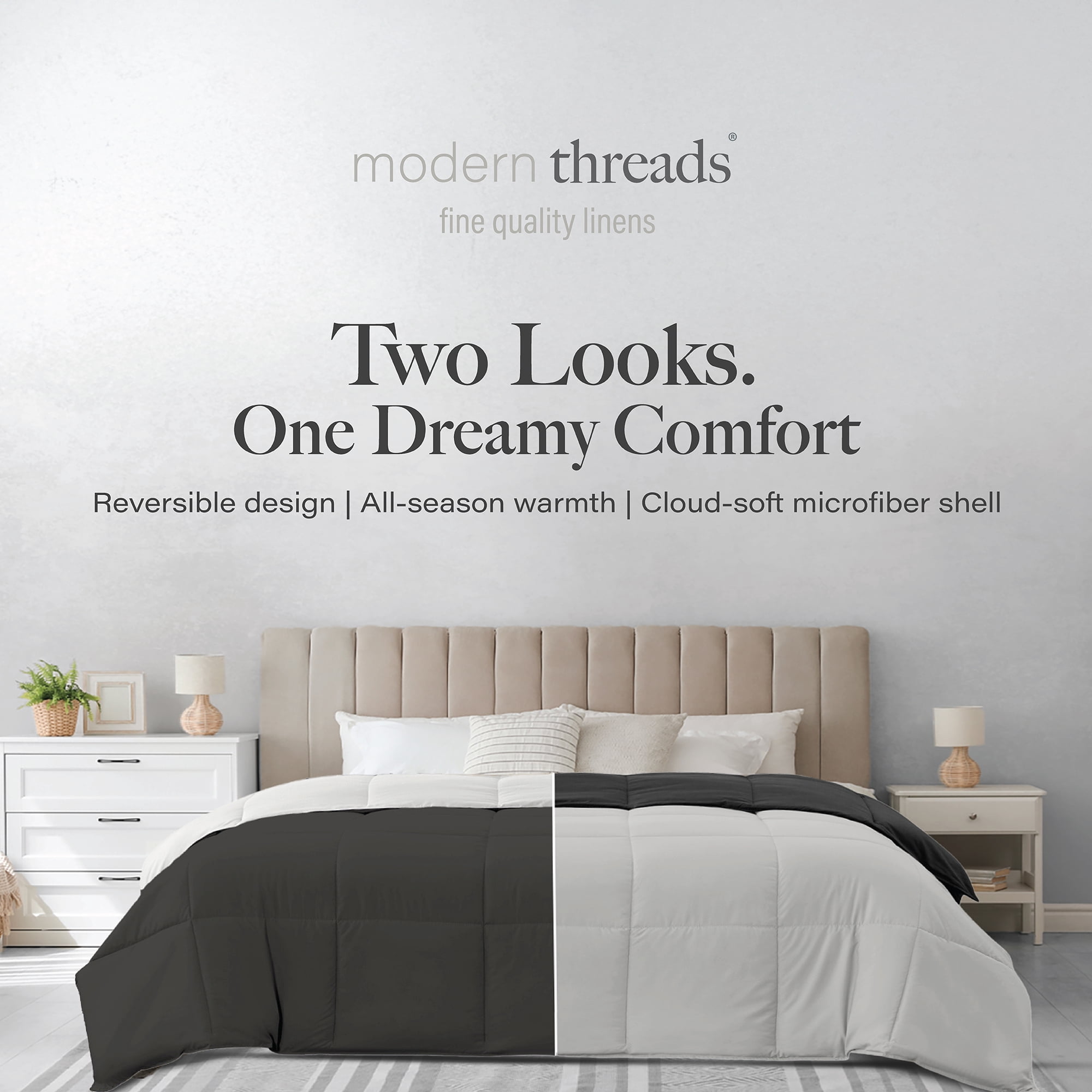 Modern Threads Reversible Carbon & Steel All-Season Down Alternative Adult Bed Comforter, Queen