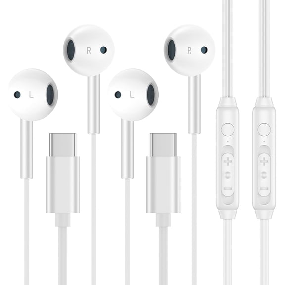 Type C Headphones Wired for iPhone Air/17 Pro Max/17 Pro/17/16/15,2Pack USB C Earphones Noise Canceling Earbuds with Mic&Remote Control for Samsung Galaxy S25 Ultra S25 Edge S24FE S24 S23 A16 A15 A36