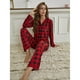 thumbnail image 2 of Conjunto de pijama de manga larga con camisa y pantalón a cuadros rojos para mujer, estilo europeo y americano, 2 of 6