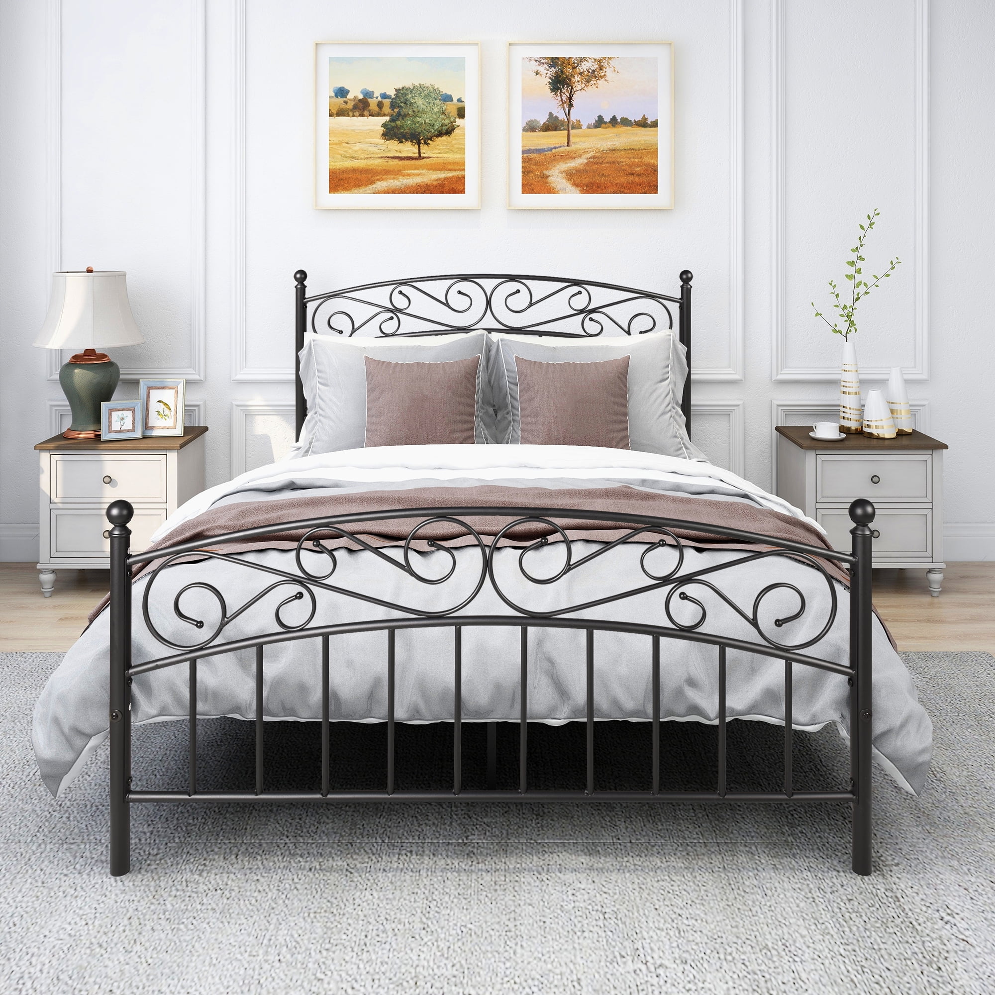 Metal Bed Frame Queen Size With Vintage, Wrought Iron King Size Bed Headboard