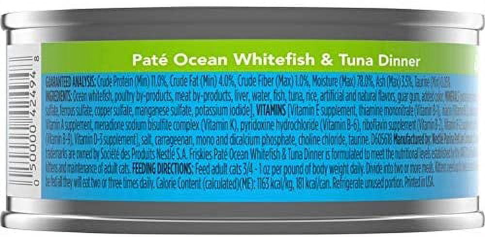 Friskies Pate Wet Cat Food, Ocean Whitefish & Tuna Dinner, 5.5 OZ, 12 Count