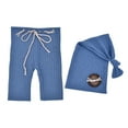 thumbnail image 3 of Pantalones para fotografía de recién nacidos, traje de dos piezas con cola larga y gorro, pantalones de punto para bebé con botón de madera, gorro anudado, traje de fotografía, 3 of 5