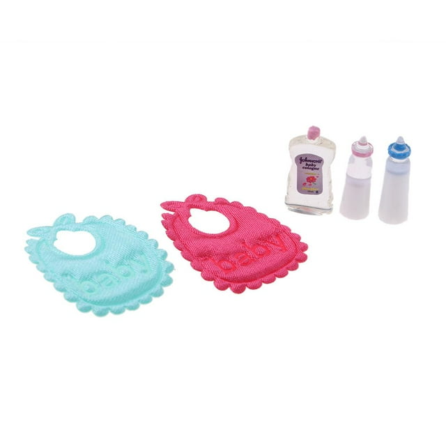 Babero Miniatura de Las Botellas de Leche Del Bebé de La Casa de Muñecas 5pcs Zulema Accesorios Del Cuarto de Niños Del Champú Babero de muñeca y botella de leche