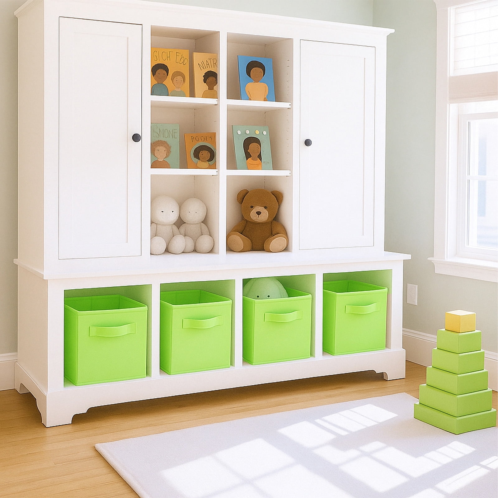 PinkSheep Collapsible Fabric Cube Storage Bins, Foldable Storage Cubes Organizer Bins Basket(10.5" x 10.5"), Grass Green, 6 Pack