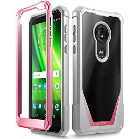 Poetic Guardian [Scratch Resistant Back] Full-Body Rugged Clear Hybrid Bumper Case with Built-in-Screen Protector for Moto G6 Play/Moto G6 Forge Pink