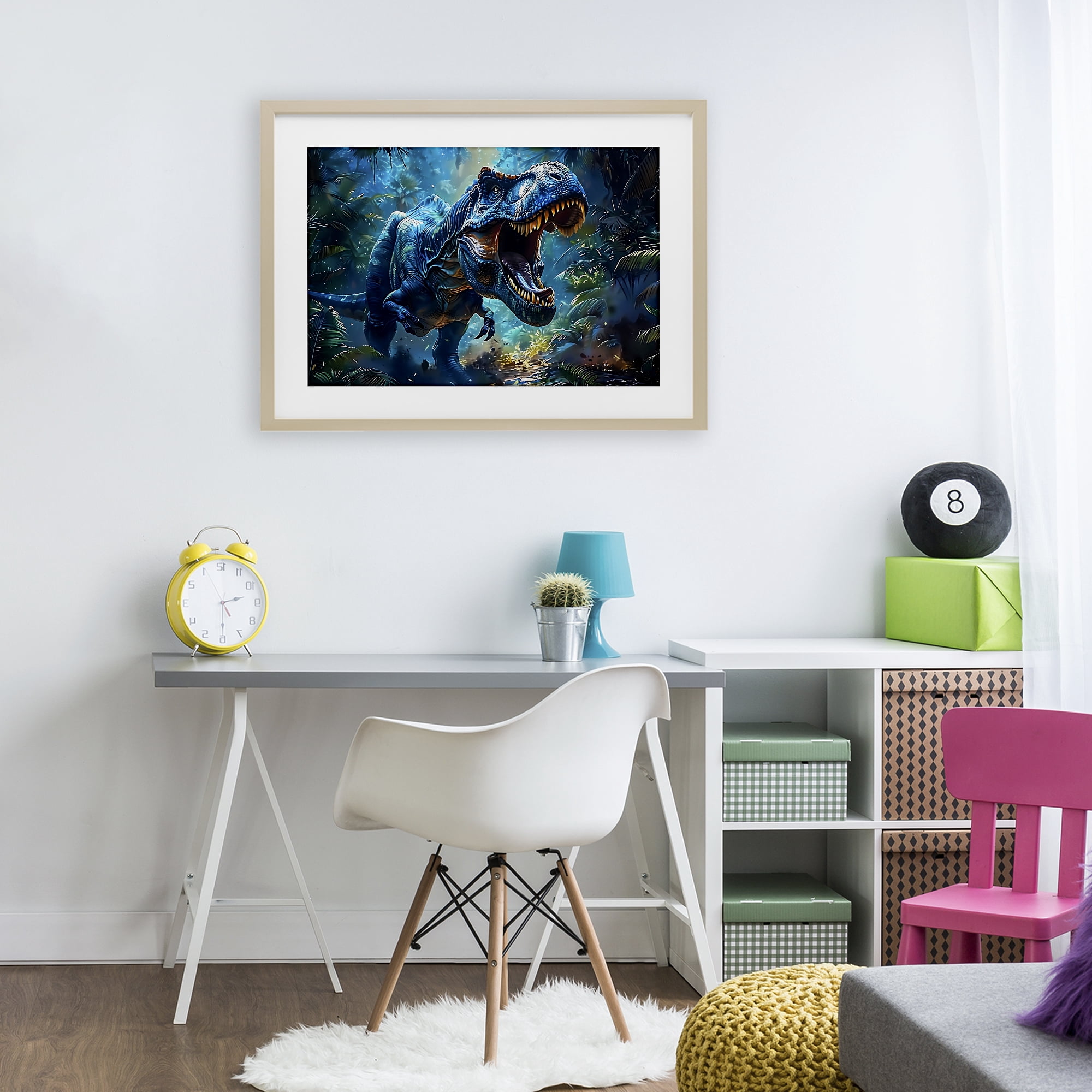 Stupell Industries Blue Toned Dinosaur Roar Birch Framed Print Under Glass, design by Creative Studio