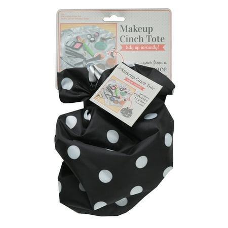 Fashion Polka Dot Tote - S & T Makeup Cinch Tote - Black Polka Dot