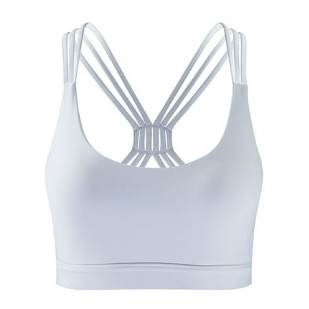 

Women Yoga Sports Bra Crossover with Chest Pad Stretch Breathable Fitness Top Pure White S