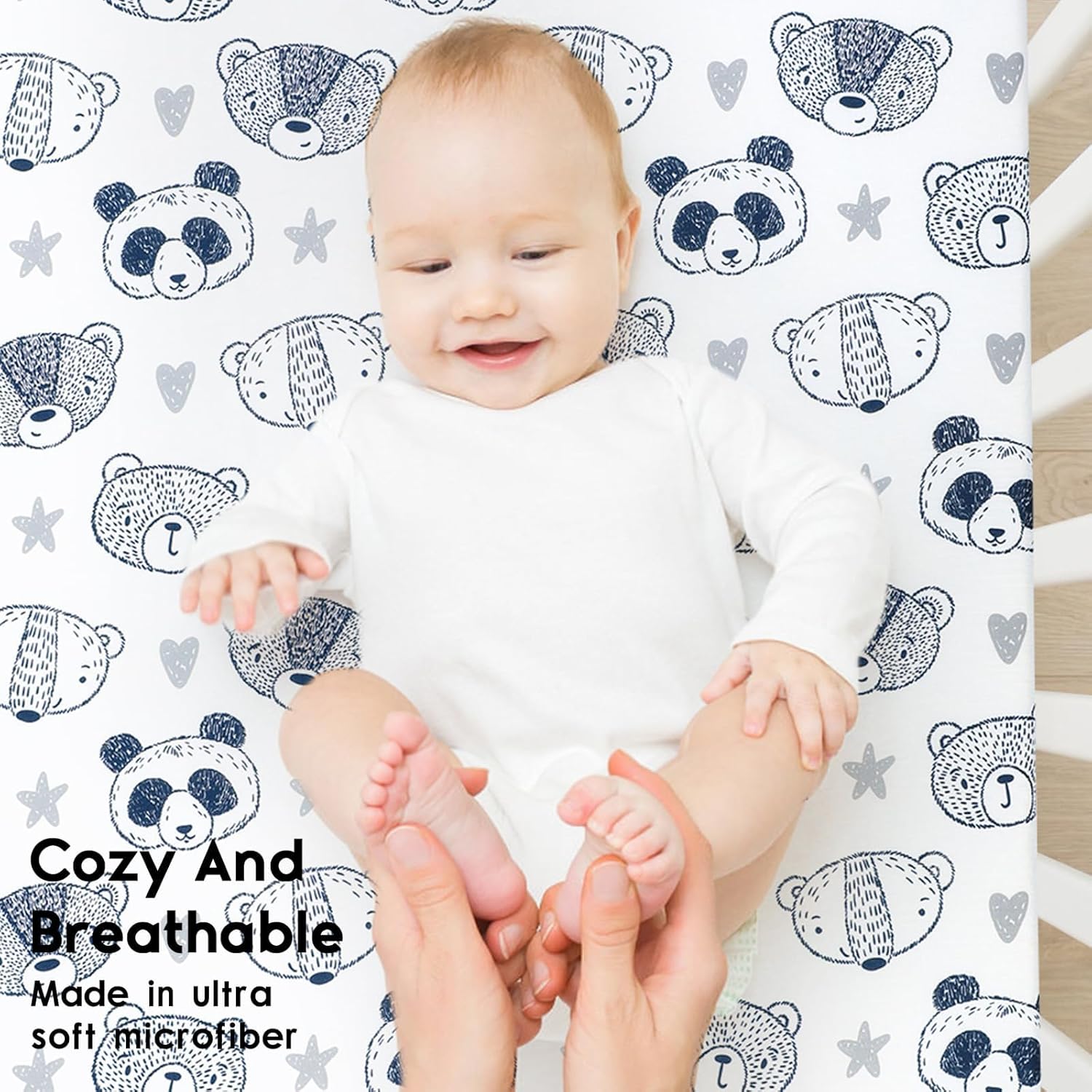 JJEAN-Pack and Play Sheets Fitted, Mini Crib Sheets 2-Pack for Pack N Play Mattress, Stretchy Playard Sheet, Soft and Breathable (Panda)