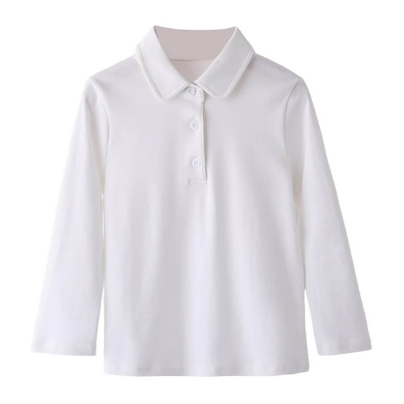 Boys Polo Shirt Long Sleeve White Uniform Shirt Button-Down Shirts Shirt Collar