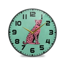 Yayeee Wall Clock for Living Room 9.5 inch Battery Operated Round with Holder, Pink Cheetah